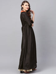 Black Plain A-Line Ethnic Dress-AHKUPSGP-828