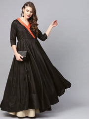 Black Plain A-Line Ethnic Dress-AHKUPSGP-828