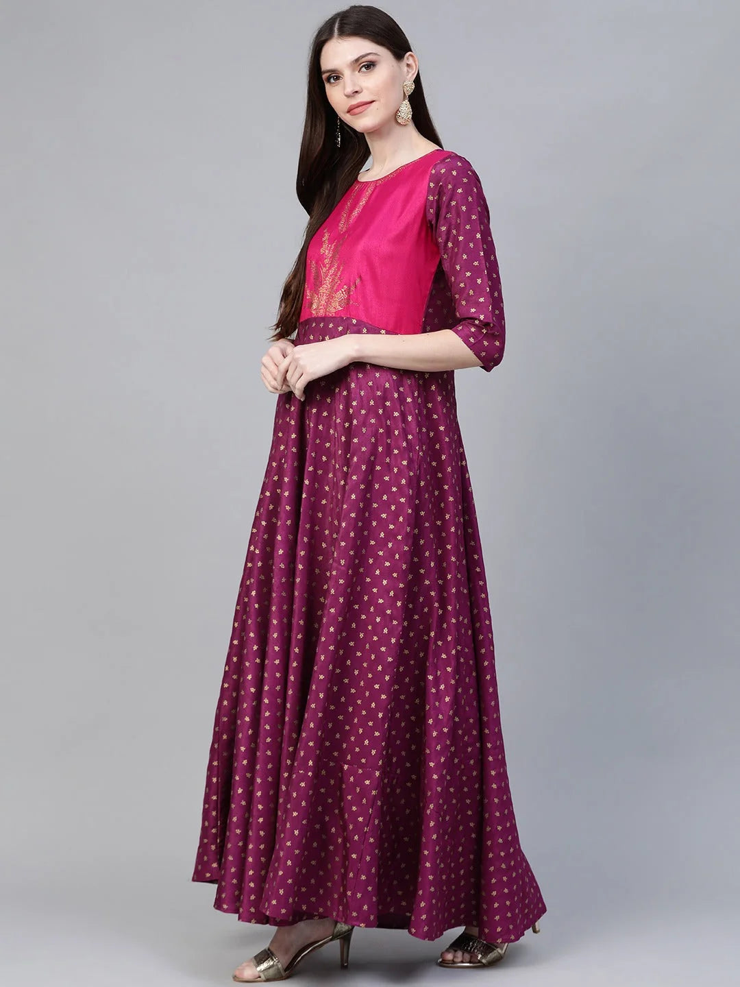 Purple & Golden Maxi Dress | Shop Indian Dresses Online