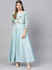 Sky Blue Pigment Print A-Line Kurta-AHKUPSPF-781