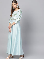 Sky Blue Pigment Print A-Line Kurta-AHKUPSPF-781