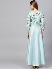 Sky Blue Pigment Print A-Line Kurta-AHKUPSPF-781