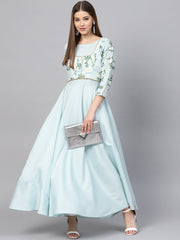Sky Blue Pigment Print A-Line Kurta-AHKUPSPF-781