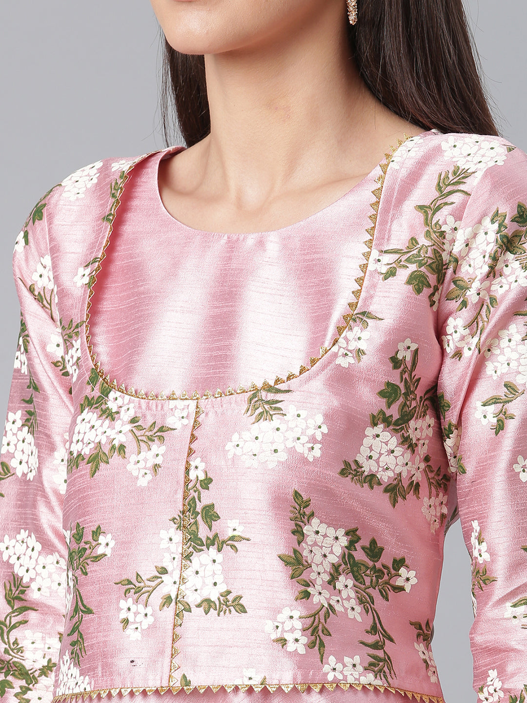Pink Art Silk Dress with Floral Jacket | Indian Dresses Online
