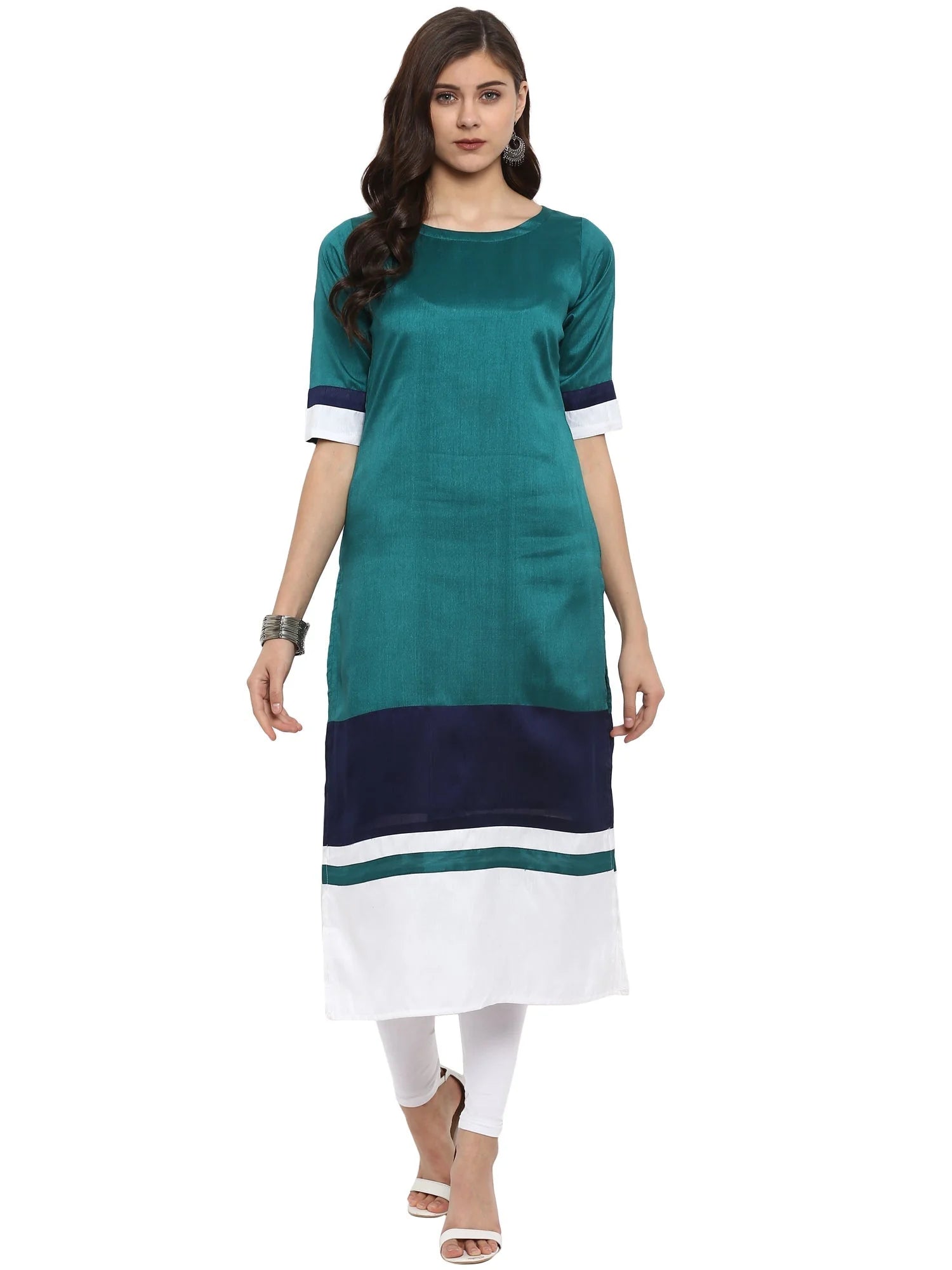 Colourblocked Printed Polyester Indian Kurta for Women