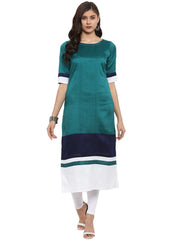 Multicoloured Colourblocked Straight Kurta-AHKUPSPL-745