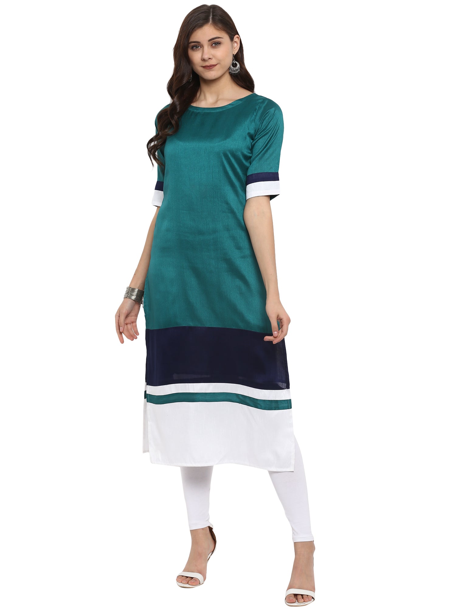 Colourblocked Printed Polyester Indian Kurta for Women