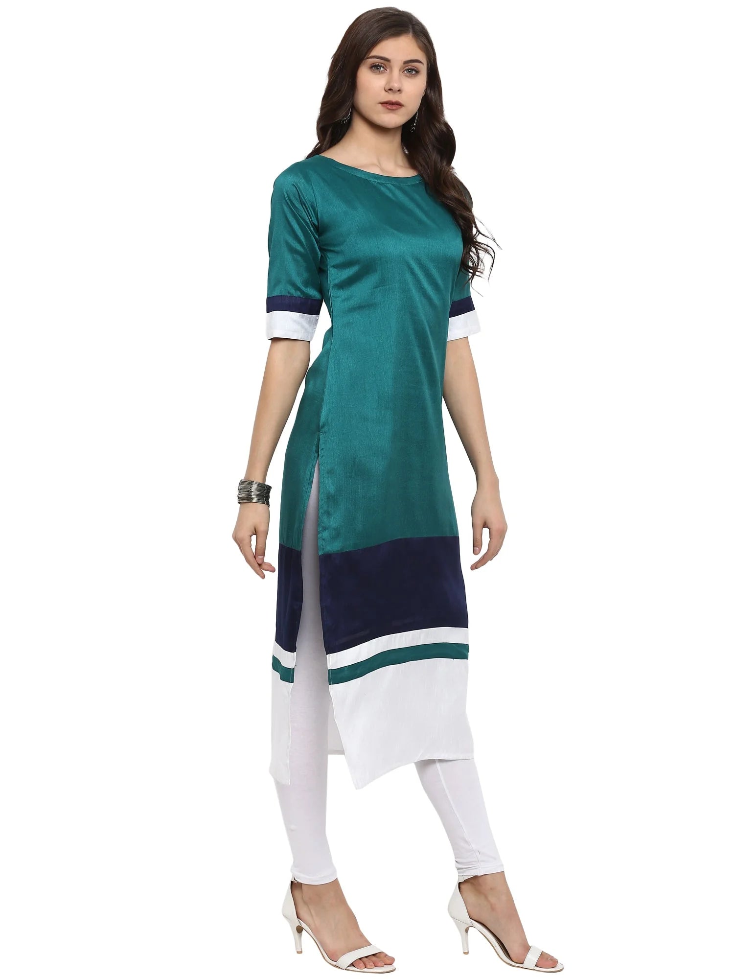Colourblocked Printed Polyester Indian Kurta for Women