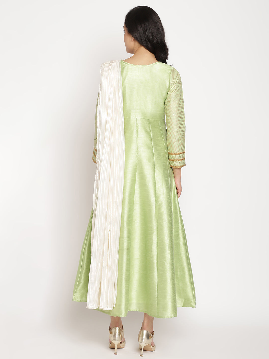Green Poly Silk Indian Kurta with Attached Dupatta | Stylish