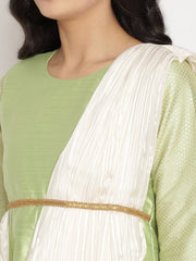 Green Poly Silk Kurta With Attached Dupatta-AHKUPSPL-878