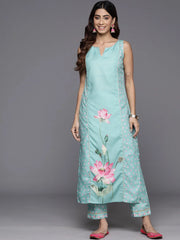Floral Printed Panelled Gotta Patti Kurta with Trousers-AHKUPT-COMBO-885