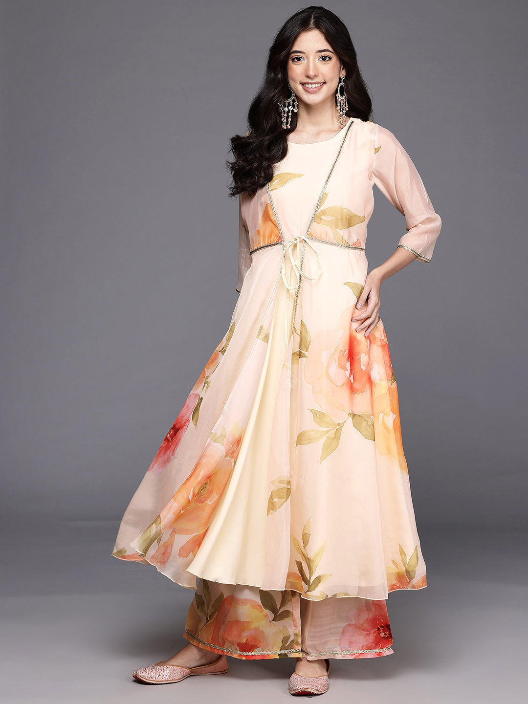 Womens Off White Organza Fusion Kurta Sets-AHKUPZ-COMBO-1126