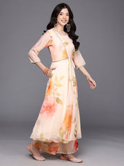 Womens Off White Organza Fusion Kurta Sets-AHKUPZ-COMBO-1126