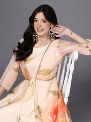 Womens Off White Organza Fusion Kurta Sets-AHKUPZ-COMBO-1126