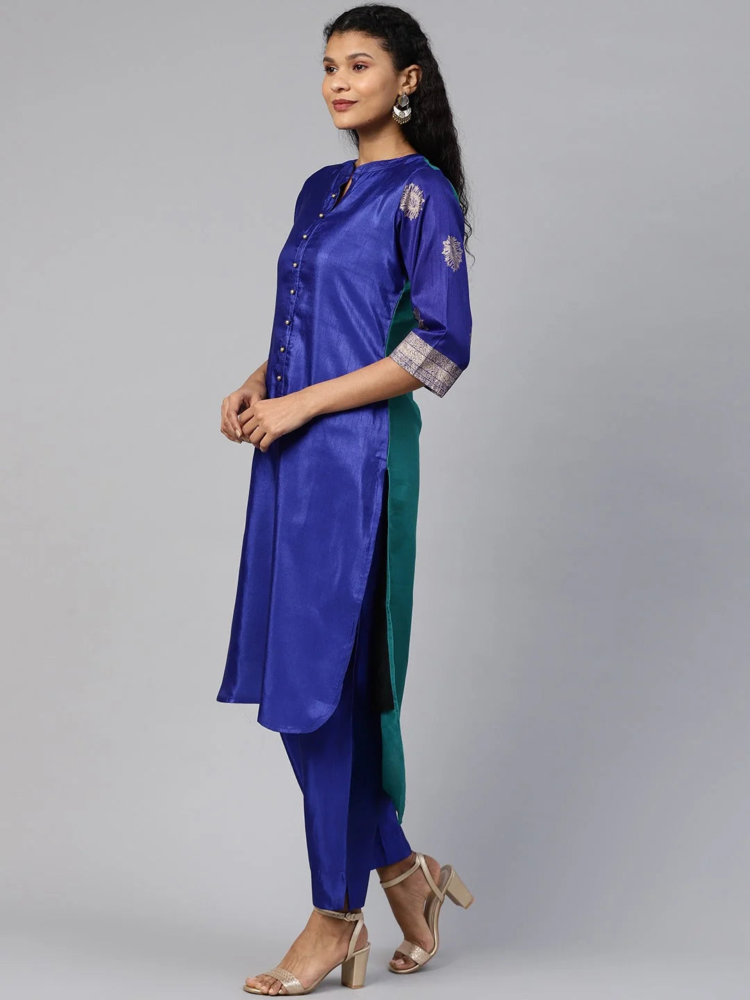 Blue & Green High Low Kurta Set | Women's Indian Kurta Sets