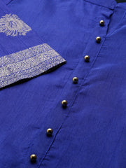 Blue & Green Solid High Low Kurta with Trousers-AHKUPZ-COMBO-295