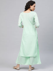 Sea Green & Golden Printed Kurta with Palazzo-AHKUPZ-COMBO-304
