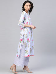 Blue & Pink Floral Print Kurta with Palazzo-AHKUPZ-COMBO-309