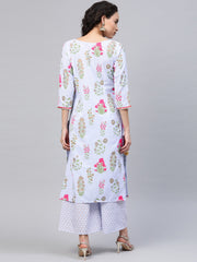 Blue & Pink Floral Print Kurta with Palazzo-AHKUPZ-COMBO-309