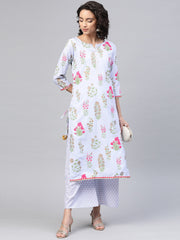 Blue & Pink Floral Print Kurta with Palazzo-AHKUPZ-COMBO-309