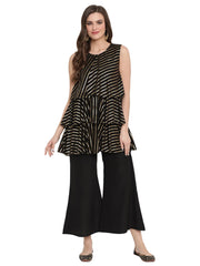 Black Stripe Foil Printed Top With Plazzo-AHKUPZ-COMBO-328