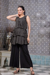 Black Stripe Foil Printed Top With Plazzo-AHKUPZ-COMBO-328