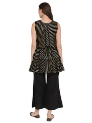 Black Stripe Foil Printed Top With Plazzo-AHKUPZ-COMBO-328