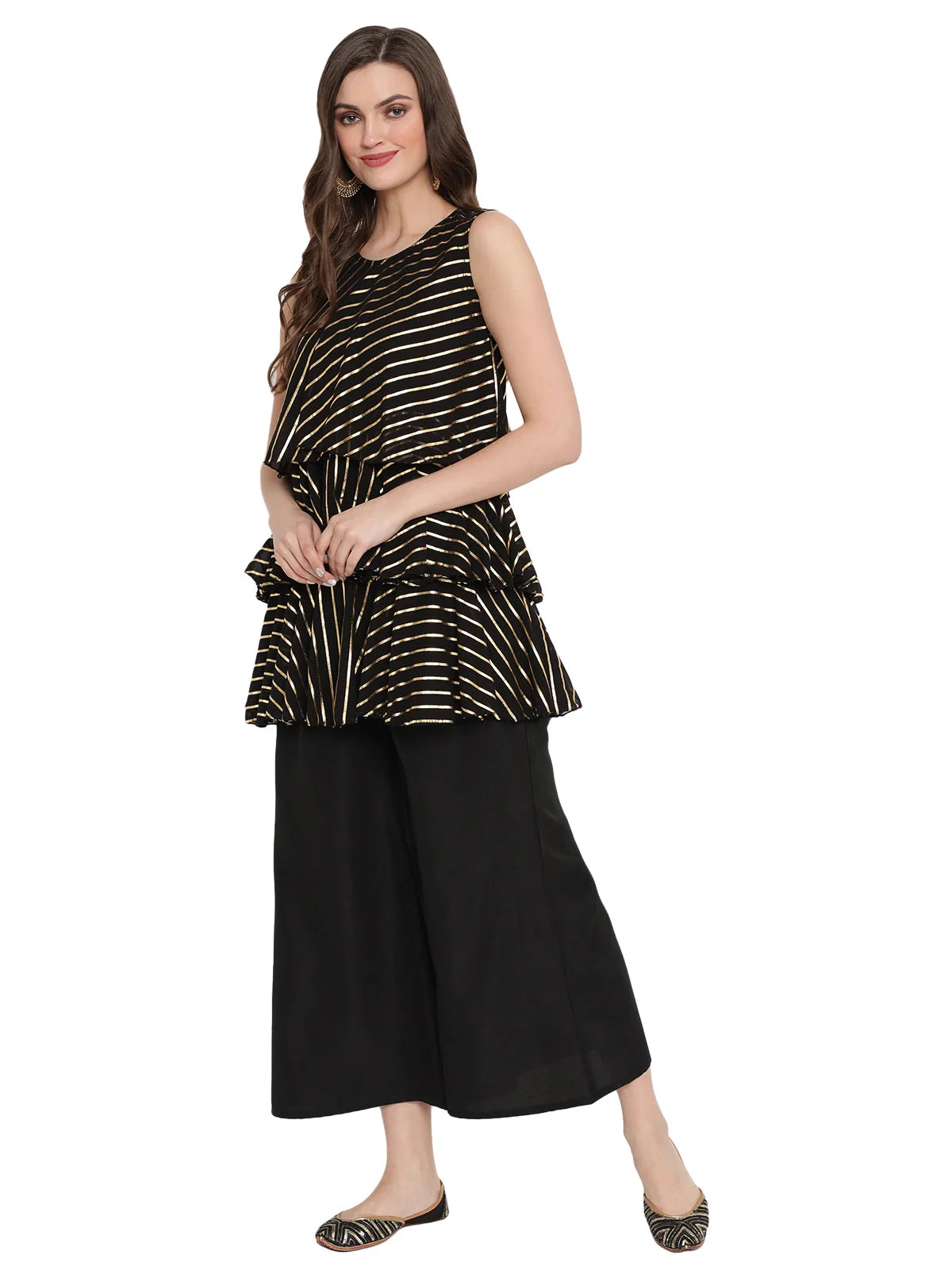 Stripe Printed Co Ord Sets: Black Top & Palazzo Two Piece Sets