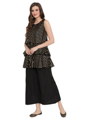 Black Stripe Foil Printed Top With Plazzo-AHKUPZ-COMBO-328