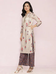 Beige Digital Print Velvet Kurta With Palazzo-AHKUPZ-COMBO-411