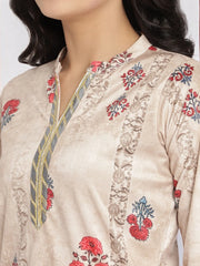 Beige Digital Print Velvet Kurta With Palazzo-AHKUPZ-COMBO-411