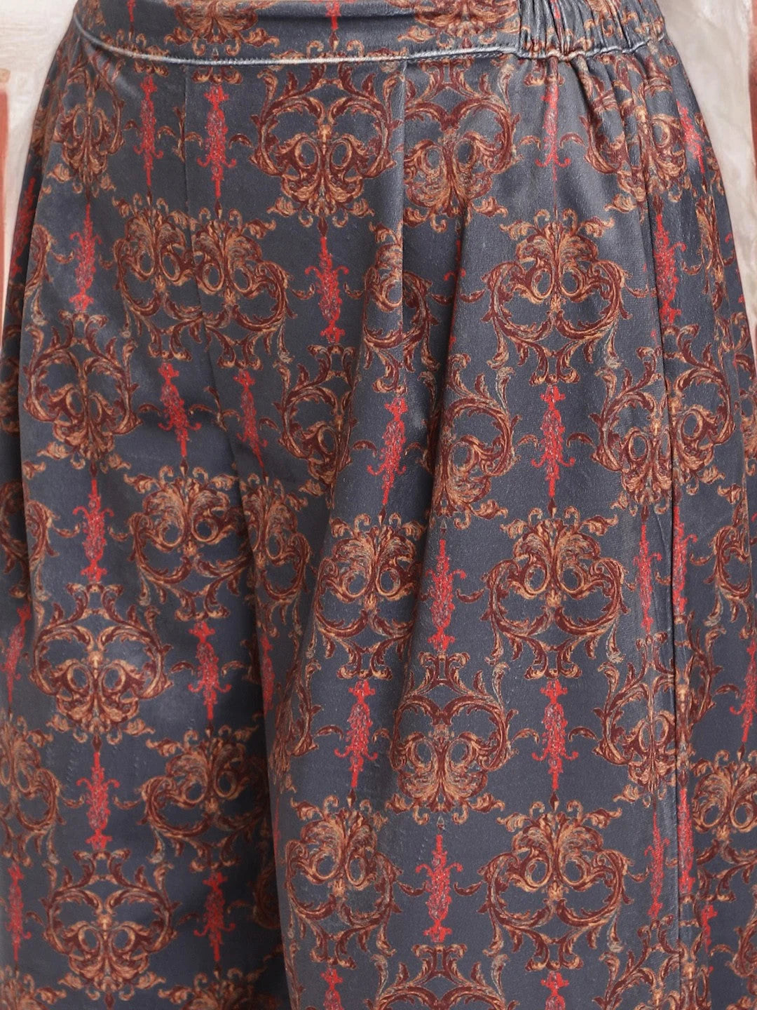 Beige Velvet Kurta Palazzo Set - Digital Print Women's Style