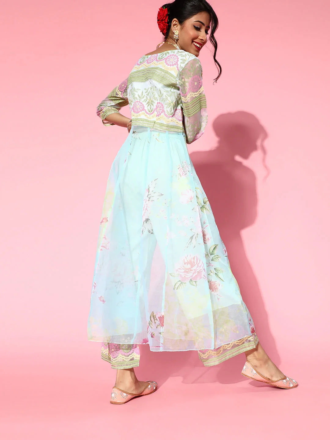 Sea Green Floral Kurta Palazzo Set | Women's Palazzo Sets