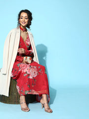 Red Georgette Digital Floral Printed Kurta-AHKUGRDP-1141