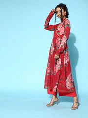 Red Georgette Digital Floral Printed Kurta-AHKUGRDP-1141