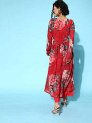 Red Georgette Digital Floral Printed Kurta-AHKUGRDP-1141
