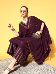 Burgundy & Gold Printed Kaftan Kurta Set-AHKUPZ-COMBO-449-FF