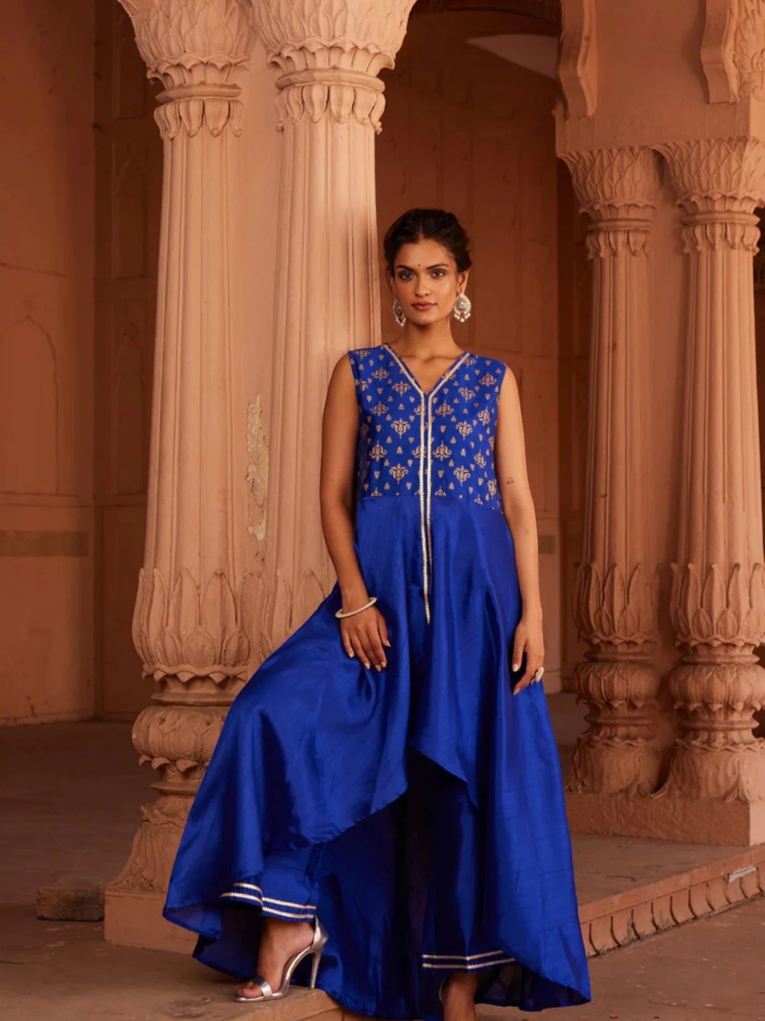 Blue & Gold Empire Kurta Palazzo Set | Women's Printed Style