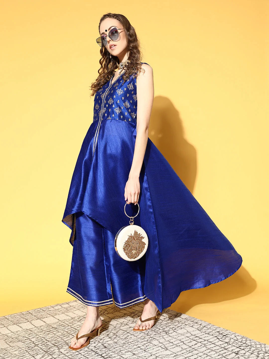 Blue & Gold Empire Kurta Palazzo Set | Women's Printed Style