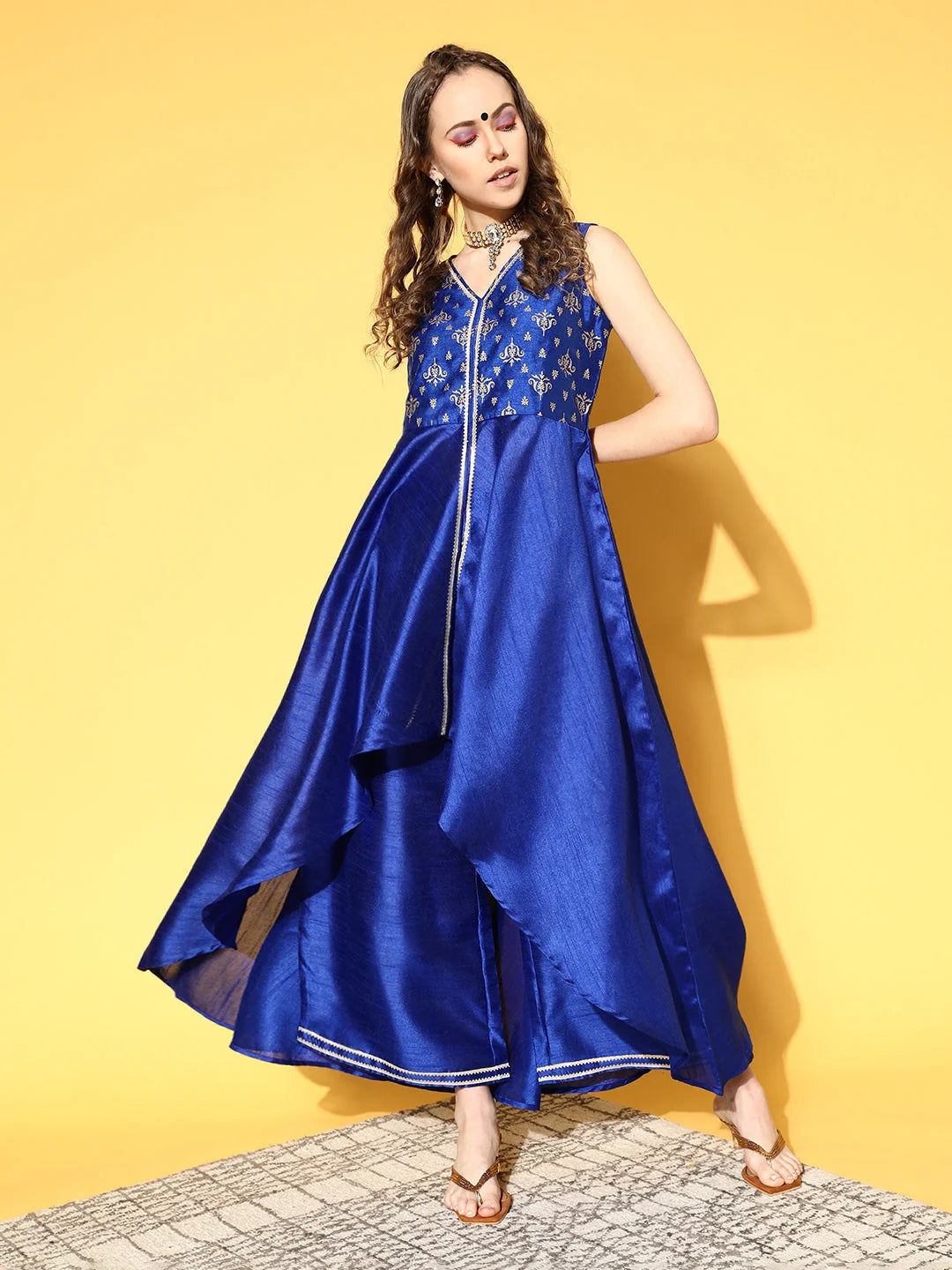 Blue & Gold Empire Kurta Palazzo Set | Women's Printed Style