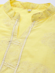 Women Yellow Colour Pure Cotton Glitter Print Kurta Palazzo Set-AHKUPZ-COMBO-505