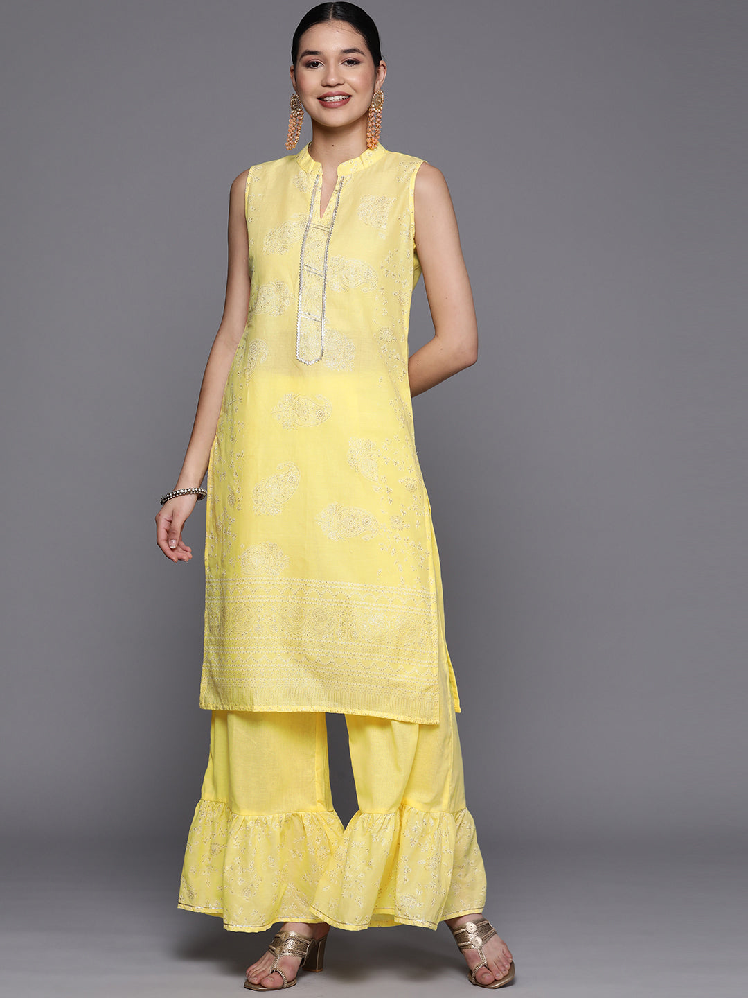 Glitter Print Cotton Kurta Palazzo Set- Women's Palazzo Sets