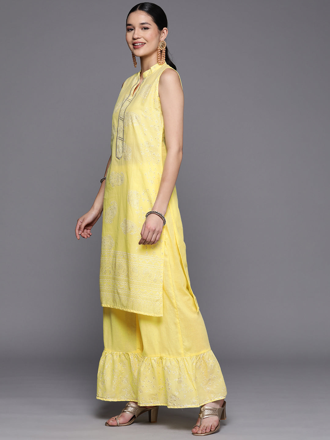 Glitter Print Cotton Kurta Palazzo Set- Women's Palazzo Sets