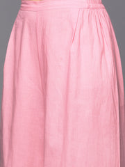 Pink & Gold Ethnic Printed Layered Front Slit Pure Cotton Anarkali Kurta Palazzos-AHKUPZ-COMBO-527-FF