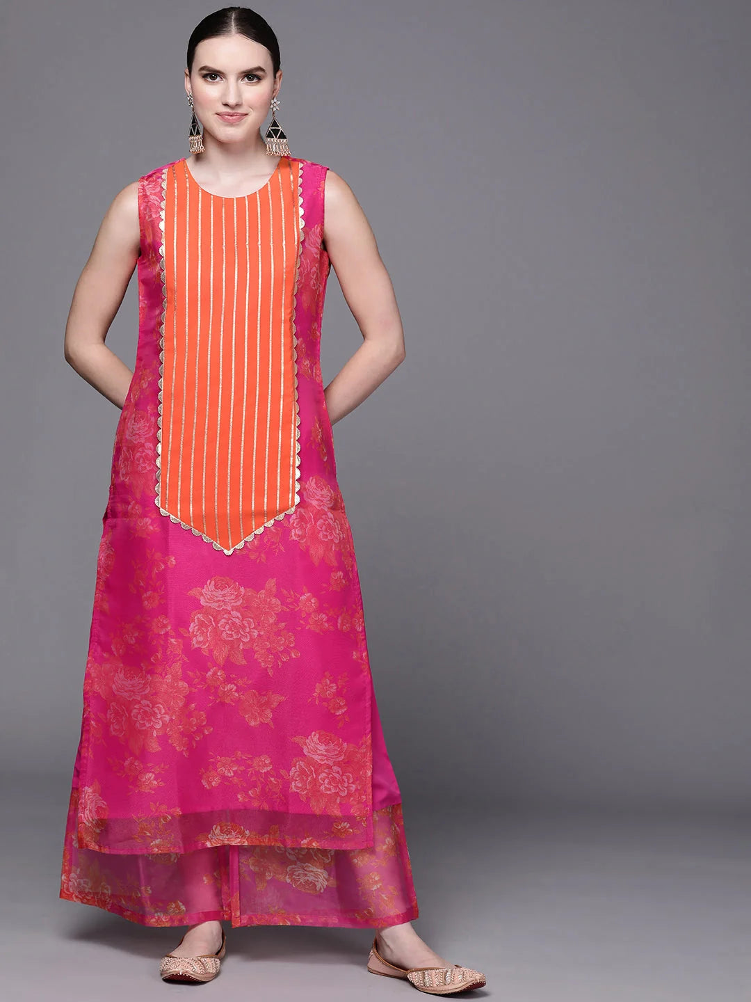 Pink Floral Kurta Palazzo Set | Women's Palazzo Pants Outfit