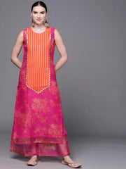 Pink Floral Printed Gotta Patti Kurta with Palazzos-AHKUPZ-COMBO-541-FF