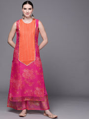 Pink Floral Printed Gotta Patti Kurta with Palazzos-AHKUPZ-COMBO-541-FF