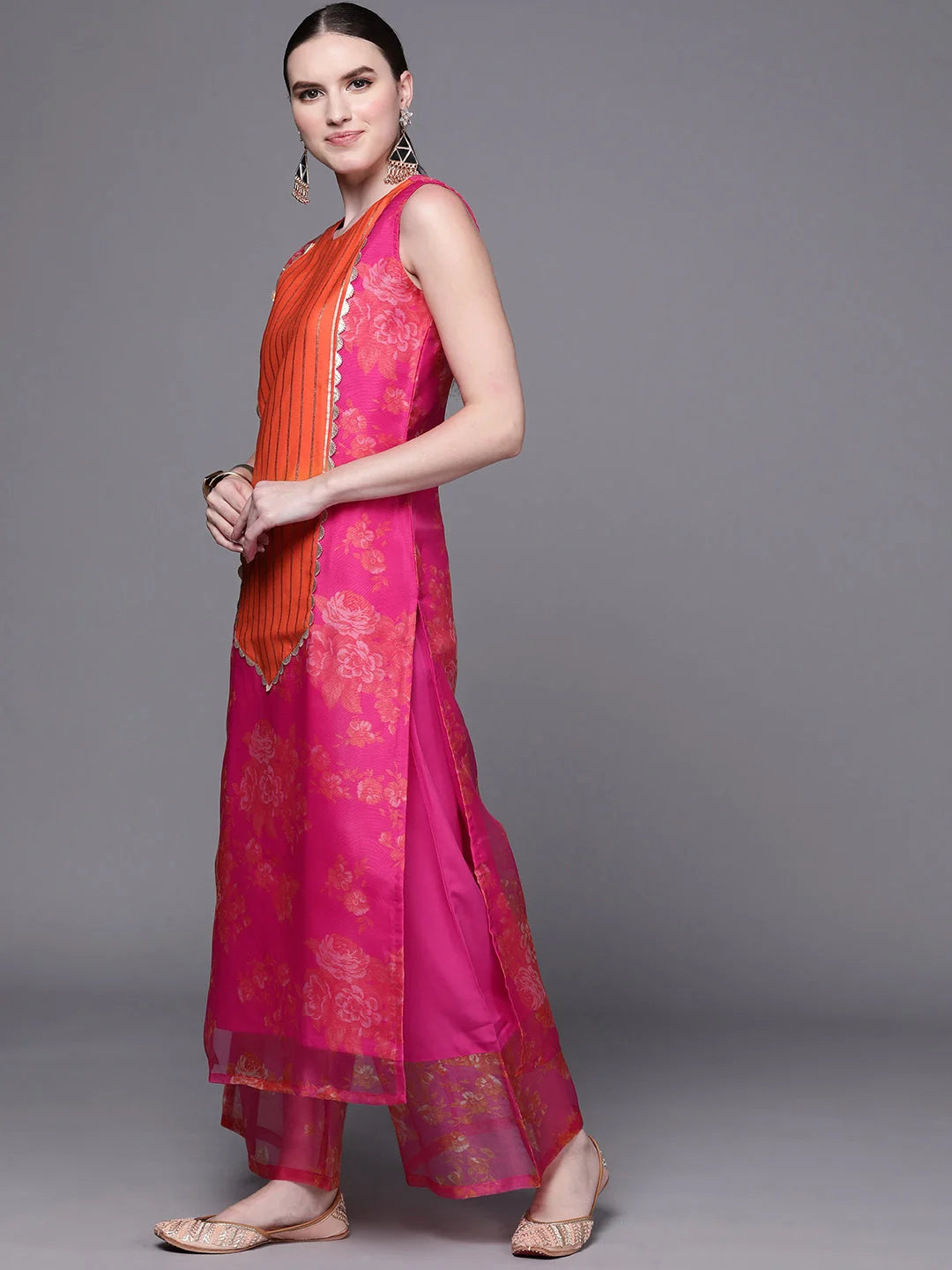 Pink Floral Kurta Palazzo Set | Women's Palazzo Pants Outfit