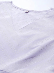 Lavender & White Floral Printed High Slit Sequined Kurta with Palazzos-AHKUPZ-COMBO-546-FF