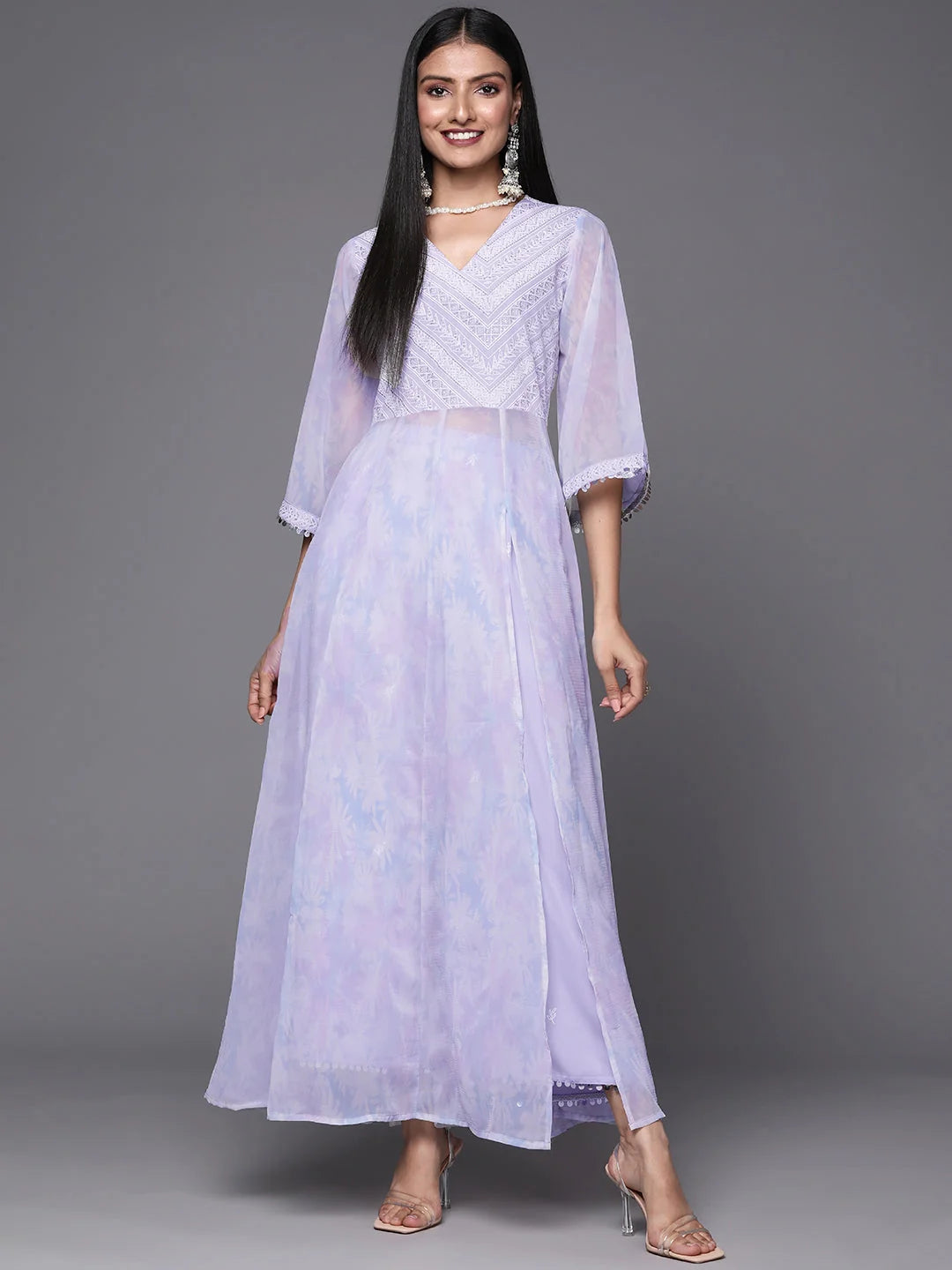 Lavender Floral Kurta Palazzo Set with Sequins | Women's Style